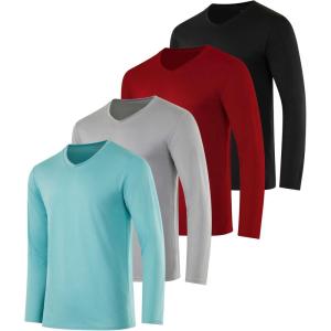 imageReal Essentials 4 Pack Mens Dry Fit Long Sleeve VNeck Active TShirt  Athletic Outdoor UPF 50 Available in Big ampamp TallSet 9