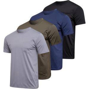 imageReal Essentials 4 Pack Mens DryFit Short Sleeve Pocket Crew Performance Athletic TShirt Available in Big ampamp TallSet 6