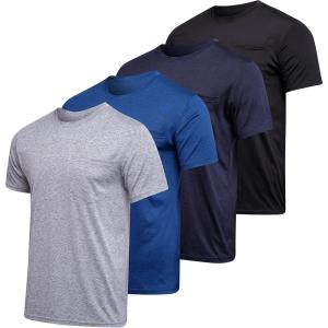 imageReal Essentials 4 Pack Mens DryFit Short Sleeve Pocket Crew Performance Athletic TShirt Available in Big ampamp TallSet 7