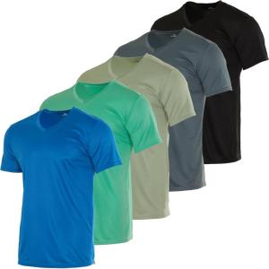 imageReal Essentials 5 Pack Mens Mesh Quick Dry Short Sleeve VNeck TShirt  Athletic Performance Available in Big ampamp TallSet 10