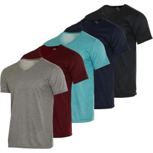 imageReal Essentials 5 Pack Mens Mesh Quick Dry Short Sleeve VNeck TShirt  Athletic Performance Available in Big ampamp TallSet 12