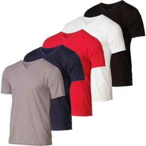 imageReal Essentials 5 Pack Mens Mesh Quick Dry Short Sleeve VNeck TShirt  Athletic Performance Available in Big ampamp TallSet 5