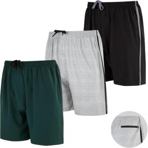 imageReal Essentials 3 Pack Mens 7quot Woven Athletic Performance Stretch Running Shorts with Zipper PocketsSet 3