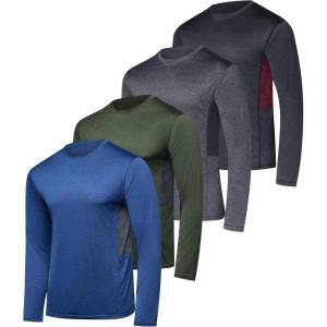 imageReal Essentials 4 Pack Mens DryFit UV Moisture Wicking UPF 50 SPF Sun Protective Fishing Hiking Active Long Sleeve ShirtSet D