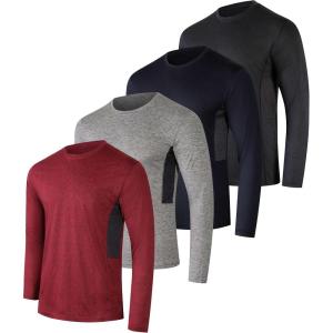 imageReal Essentials 4 Pack Mens DryFit UV Moisture Wicking UPF 50 SPF Sun Protective Fishing Hiking Active Long Sleeve ShirtSet E