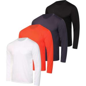 imageReal Essentials 4 Pack Mens DryFit UV Moisture Wicking UPF 50 SPF Sun Protective Fishing Hiking Active Long Sleeve ShirtSet J