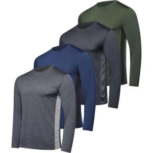 imageReal Essentials 4 Pack Mens DryFit UV Moisture Wicking UPF 50 SPF Sun Protective Fishing Hiking Active Long Sleeve ShirtSet K