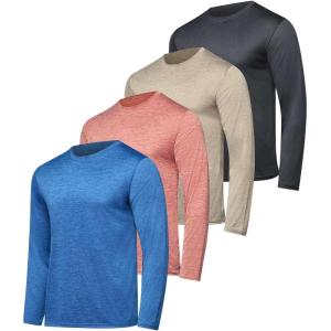 imageReal Essentials 4 Pack Mens DryFit UV Moisture Wicking UPF 50 SPF Sun Protective Fishing Hiking Active Long Sleeve ShirtSet L