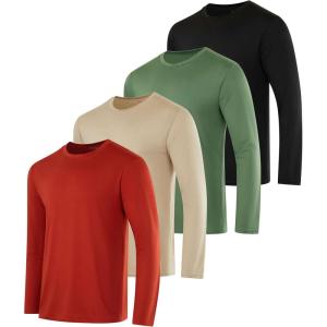 imageReal Essentials 4 Pack Mens DryFit UV Moisture Wicking UPF 50 SPF Sun Protective Fishing Hiking Active Long Sleeve ShirtSet M