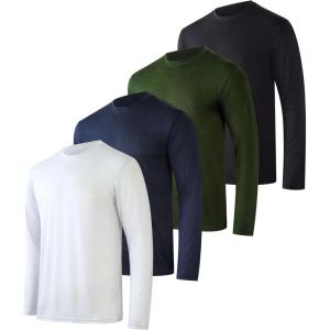 imageReal Essentials 4 Pack Mens DryFit UV Moisture Wicking UPF 50 SPF Sun Protective Fishing Hiking Active Long Sleeve ShirtSet a