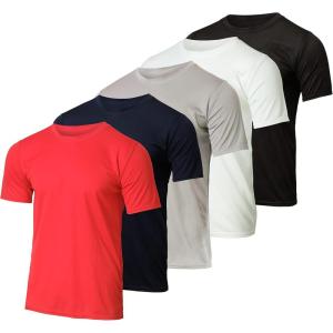 imageReal Essentials 5 Pack Mens Active Quick Dry Mesh Crew Neck T Shirts  Athletic Short Sleeve Tee Available in Big ampamp TallSet 5