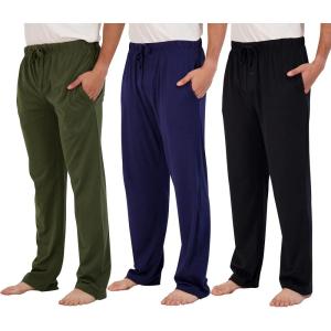 imageReal Essentials 3 Pack Mens Pajama Pants  Knit Cotton Flannel Plaid Lounge Bottoms Available In Big ampamp TallCotton Set 4