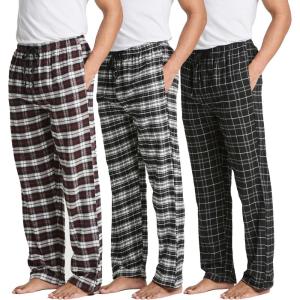 imageReal Essentials 3 Pack Mens Pajama Pants  Knit Cotton Flannel Plaid Lounge Bottoms Available In Big ampamp TallFlannel Set 2