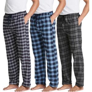 imageReal Essentials 3 Pack Mens Pajama Pants  Knit Cotton Flannel Plaid Lounge Bottoms Available In Big ampamp TallFlannel Set 4