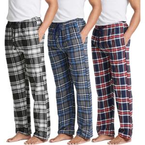 imageReal Essentials 3 Pack Mens Pajama Pants  Knit Cotton Flannel Plaid Lounge Bottoms Available In Big ampamp TallFlannel Set 5