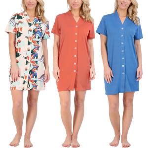 imageReal Essentials 3 Pack Womens Short Sleeve Full ButtonDown Henley Nightshirt Nightgown Sleep Dress Available In Plus SizeSet 5