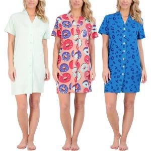 imageReal Essentials 3 Pack Womens Short Sleeve Full ButtonDown Henley Nightshirt Nightgown Sleep Dress Available In Plus SizeSet 7