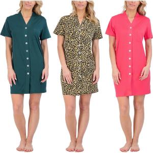 imageReal Essentials 3 Pack Womens Short Sleeve Full ButtonDown Henley Nightshirt Nightgown Sleep Dress Available In Plus SizeSet 8