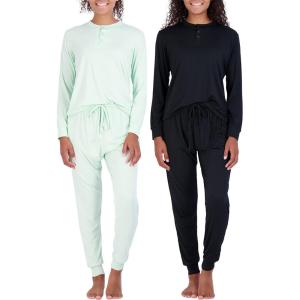 imageReal Essentials 2 Pack Womens Soft Long Sleeve Sleep Set  Comfortable Lounge Pull Over Hoodie and Henley JoggerHenley Set 1