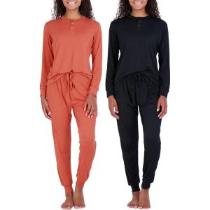 imageReal Essentials 2 Pack Womens Soft Long Sleeve Sleep Set  Comfortable Lounge Pull Over Hoodie and Henley JoggerHenley Set 7