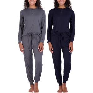 imageReal Essentials 2 Pack Womens Soft Long Sleeve Sleep Set  Comfortable Lounge Pull Over Hoodie and Henley JoggerHenley Set 8