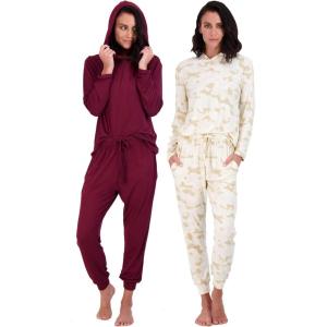 imageReal Essentials 2 Pack Womens Soft Long Sleeve Sleep Set  Comfortable Lounge Pull Over Hoodie and Henley JoggerHoodie Set 1