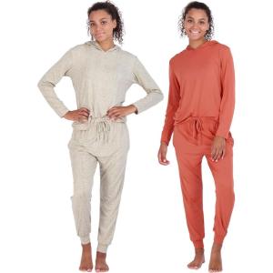 imageReal Essentials 2 Pack Womens Soft Long Sleeve Sleep Set  Comfortable Lounge Pull Over Hoodie and Henley JoggerHoodie Set 10