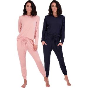 imageReal Essentials 2 Pack Womens Soft Long Sleeve Sleep Set  Comfortable Lounge Pull Over Hoodie and Henley JoggerHoodie Set 5