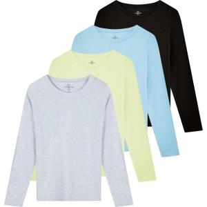 imageReal Essentials 4 Pack Womens Cotton ClassicFit LongSleeve Crewneck TShirt Available in Plus SizeSet 3
