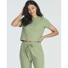 imageReal Essentials 2 Pack Womens Ribbed Knit Cropped Short Sleeve Top with Jogger Sweatpants Lounge Set SleepSet 8