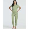 imageReal Essentials 2 Pack Womens Ribbed Knit Cropped Short Sleeve Top with Jogger Sweatpants Lounge Set SleepSet 8