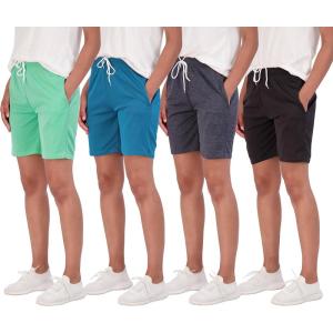 imageReal Essentials 4Pack Womens 7quot Mesh QuickDry Bermuda Active Athletic Long Shorts with Pockets Available in Plus SizeSet 10