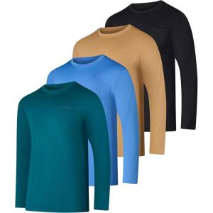 imageReal Essentials 4 Pack Mens DryFit Active Athletic Long Sleeve Pocket Crew TShirt Outdoors UPF 50 S5XLTSet 10