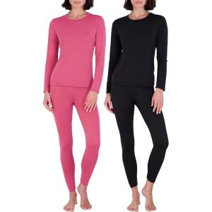 imageReal Essentials 4 Piece Womens Thermal Underwear Set  Thermal Underwear for Women Fleece Lined Top ampamp Bottom Long JohnsSet E