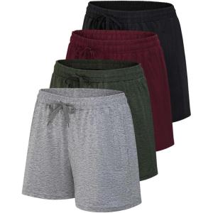 imageReal Essentials 4 Pack Womens Athletic DryFit Lounge Shorts with Zipper Pockets Available in Plus SizeSet 1
