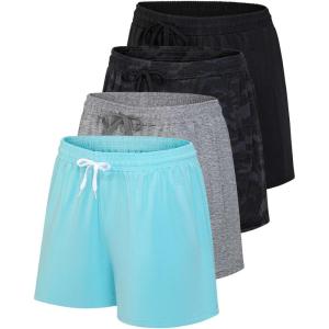 imageReal Essentials 4 Pack Womens Athletic DryFit Lounge Shorts with Zipper Pockets Available in Plus SizeSet 10