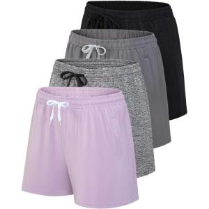 imageReal Essentials 4 Pack Womens Athletic DryFit Lounge Shorts with Zipper Pockets Available in Plus SizeSet 11