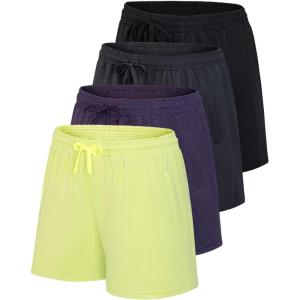 imageReal Essentials 4 Pack Womens Athletic DryFit Lounge Shorts with Zipper Pockets Available in Plus SizeSet 12