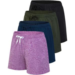 imageReal Essentials 4 Pack Womens Athletic DryFit Lounge Shorts with Zipper Pockets Available in Plus SizeSet 13