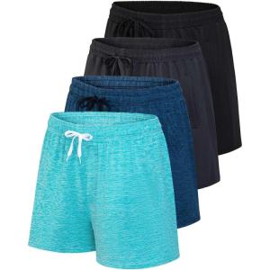 imageReal Essentials 4 Pack Womens Athletic DryFit Lounge Shorts with Zipper Pockets Available in Plus SizeSet 3