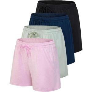 imageReal Essentials 4 Pack Womens Athletic DryFit Lounge Shorts with Zipper Pockets Available in Plus SizeSet 4