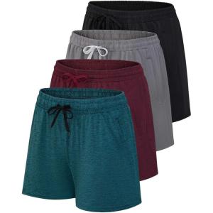 imageReal Essentials 4 Pack Womens Athletic DryFit Lounge Shorts with Zipper Pockets Available in Plus SizeSet 5