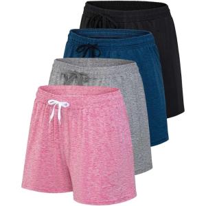 imageReal Essentials 4 Pack Womens Athletic DryFit Lounge Shorts with Zipper Pockets Available in Plus SizeSet 7