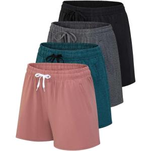 imageReal Essentials 4 Pack Womens Athletic DryFit Lounge Shorts with Zipper Pockets Available in Plus SizeSet 8