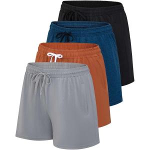 imageReal Essentials 4 Pack Womens Athletic DryFit Lounge Shorts with Zipper Pockets Available in Plus SizeSet 9