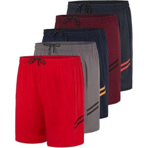 imageReal Essentials 5 Pack Mens 5quot Inseam DryFit Running Workout Shorts  Pockets ampamp Drawstring Available in Big ampamp TallSet 1