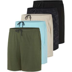 imageReal Essentials 5 Pack Mens 5quot Inseam DryFit Running Workout Shorts  Pockets ampamp Drawstring Available in Big ampamp TallSet 10