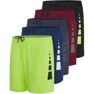 imageReal Essentials 5 Pack Mens 5quot Inseam DryFit Running Workout Shorts  Pockets ampamp Drawstring Available in Big ampamp TallSet 2