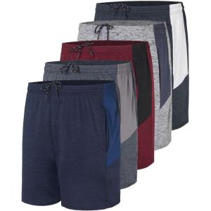 imageReal Essentials 5 Pack Mens 5quot Inseam DryFit Running Workout Shorts  Pockets ampamp Drawstring Available in Big ampamp TallSet 3