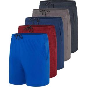 imageReal Essentials 5 Pack Mens 5quot Inseam DryFit Running Workout Shorts  Pockets ampamp Drawstring Available in Big ampamp TallSet 4